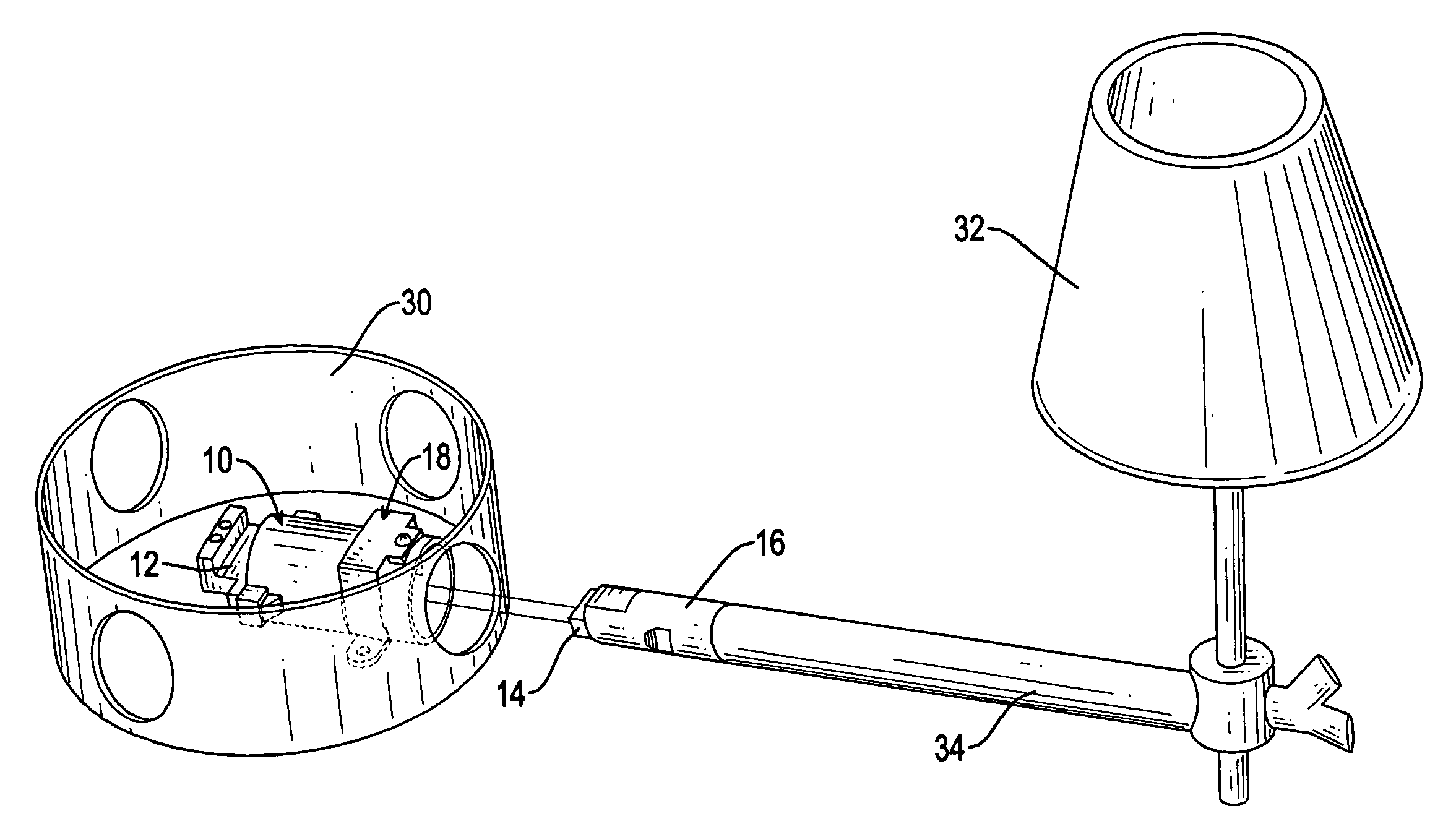 Connector assembly for a lamp on a pendent lamp