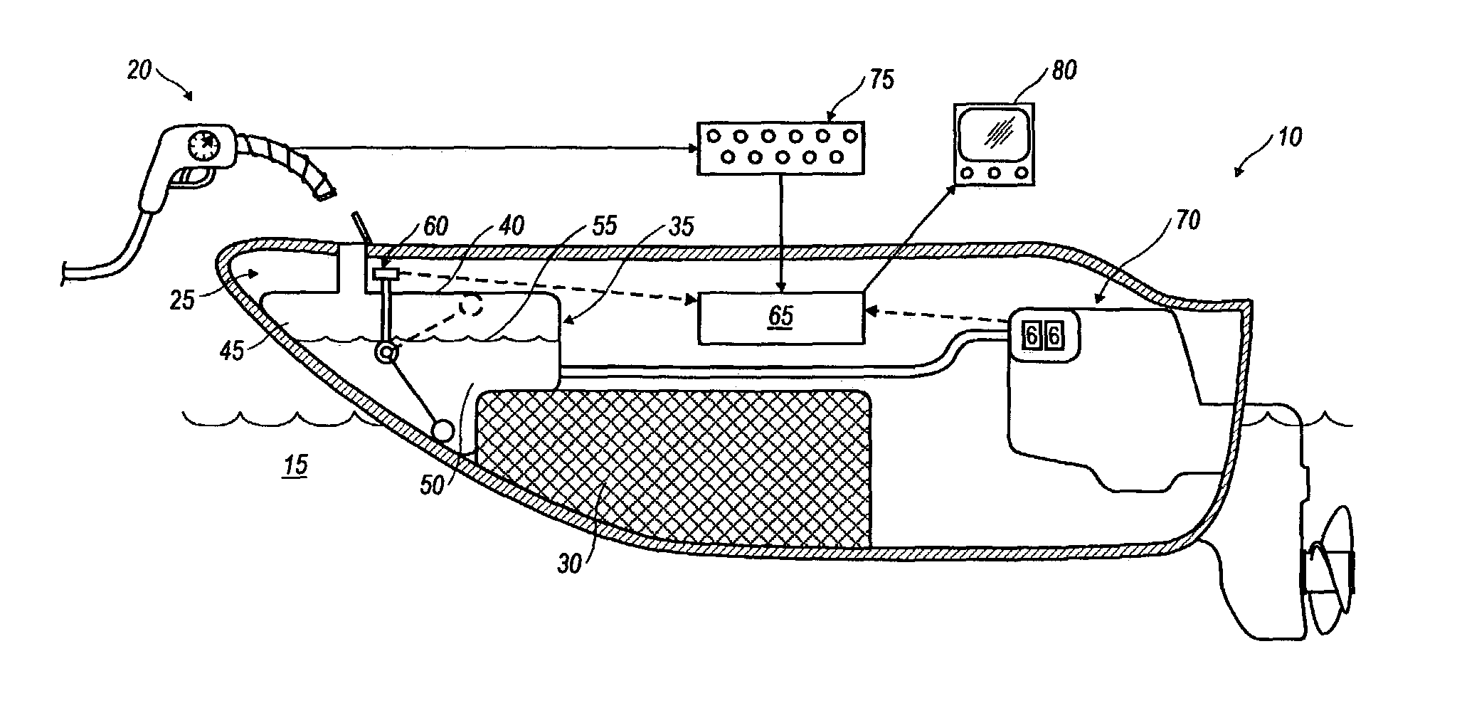 Method and arrangement for indirectly determining fill characteristics of a fluid tank on a marine vessel