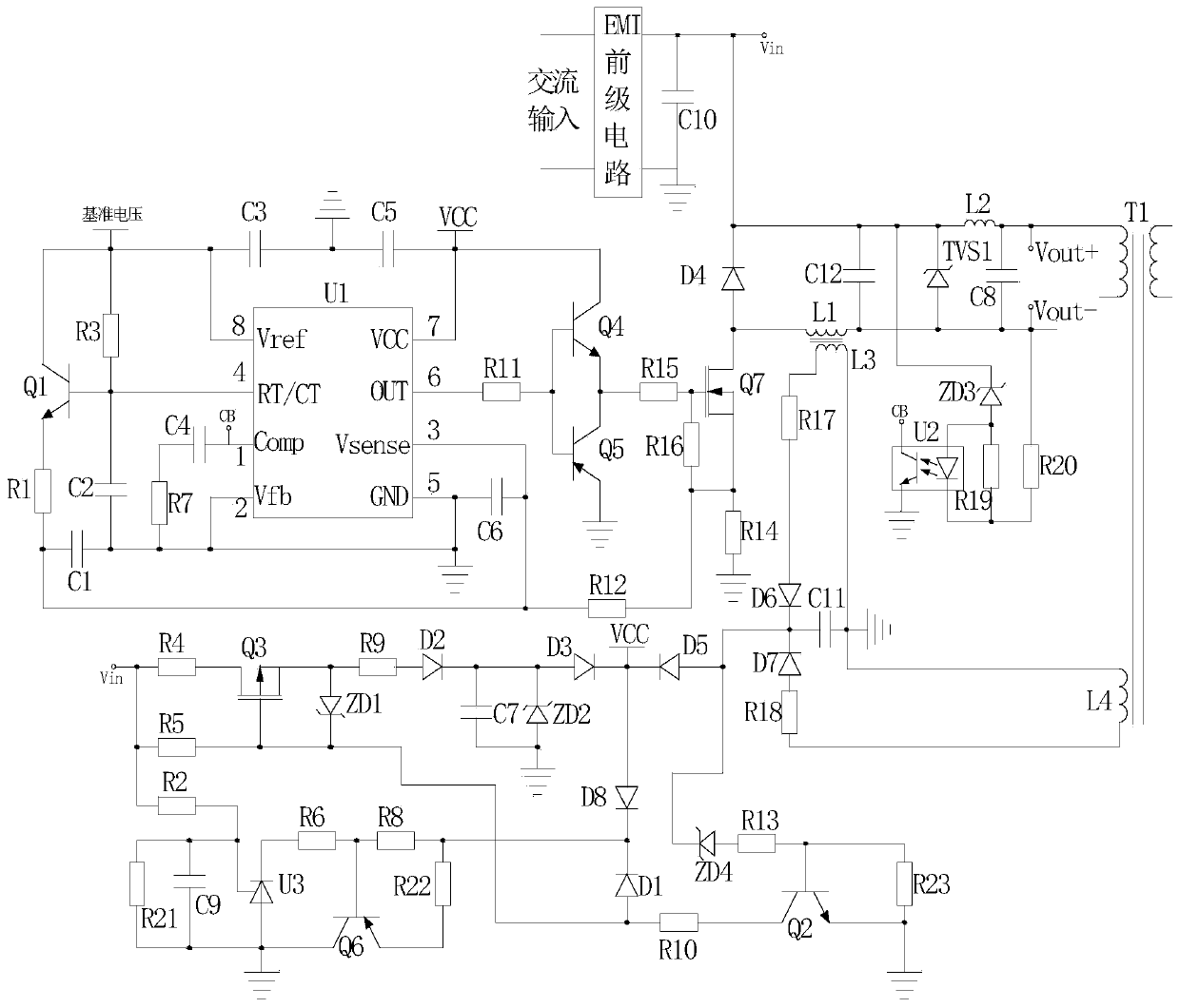 Voltage-limiting circuit system of mining switching power supply with increased input voltage range