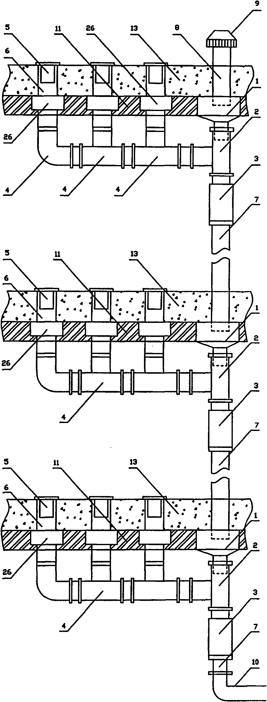 Architecture indoor single-stack drain system and mounting method thereof
