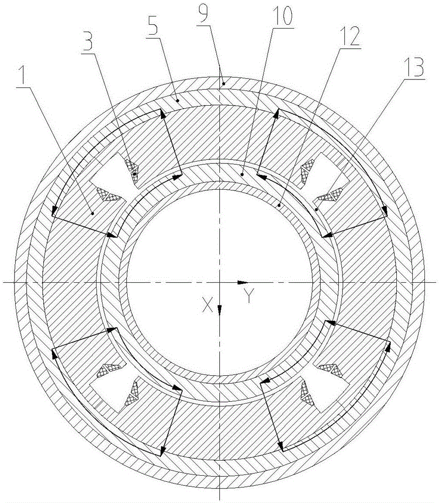 Rotating modulation radial spherical permanent-magnet biased magnetic bearing
