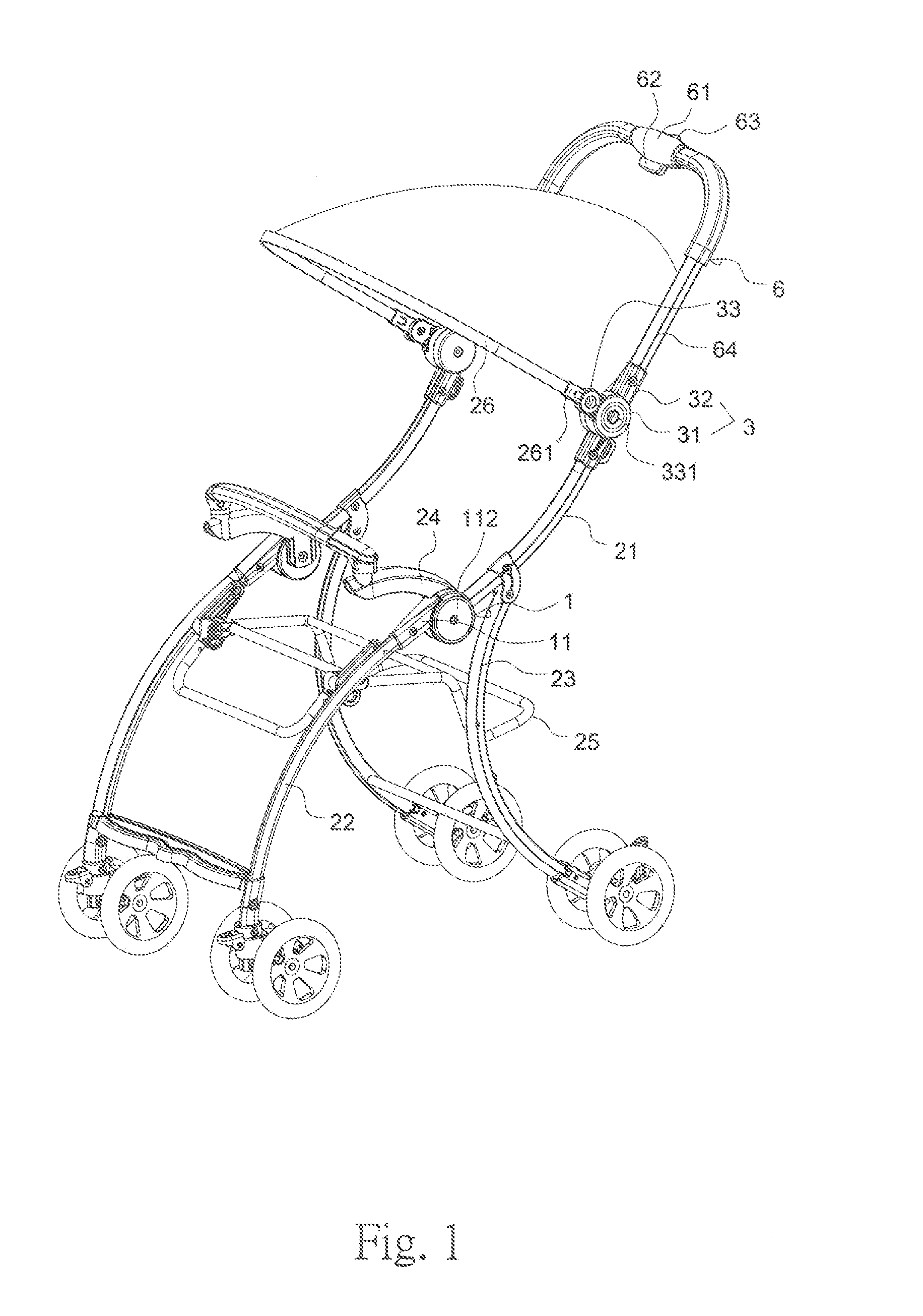 Interlocking folding component and method thereof for strollers