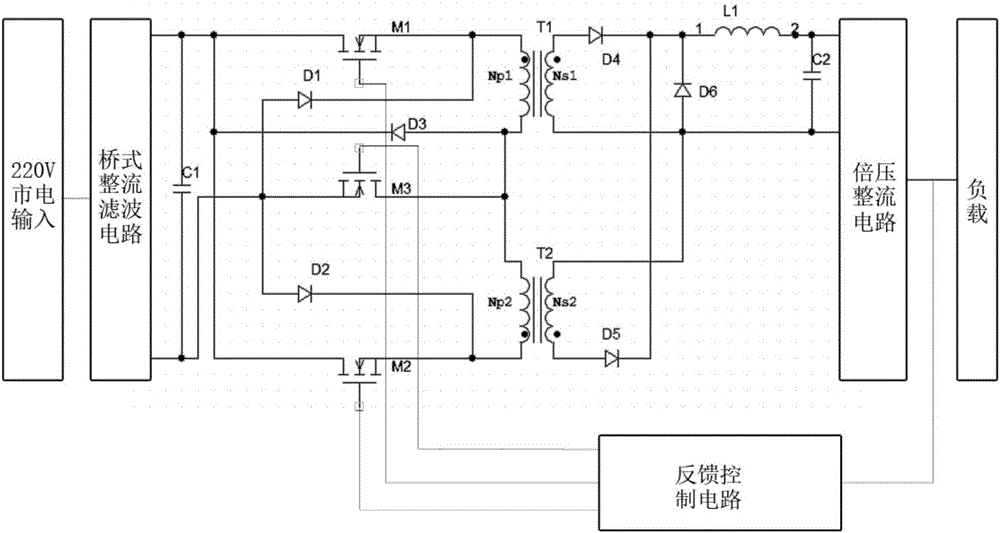 DC/DC converter topology circuit for high voltage switching power supply