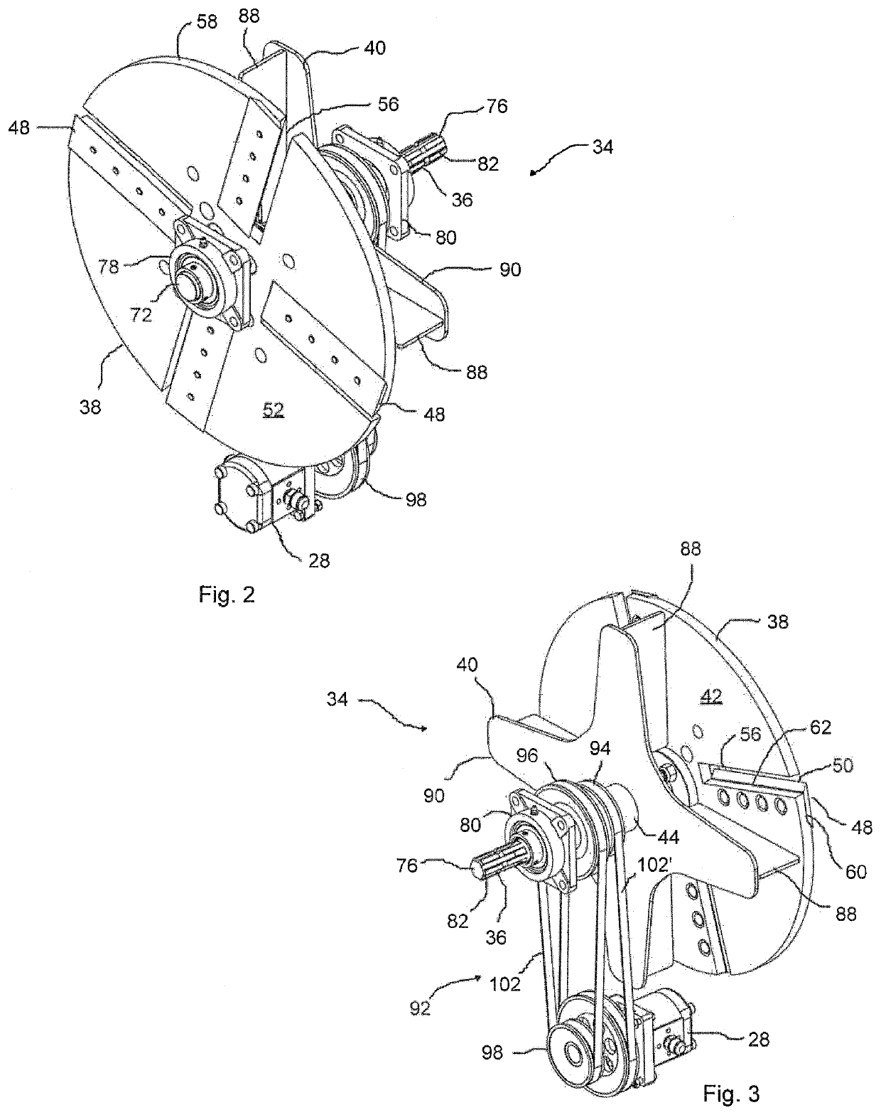 Flywheel and paddle assembly for a chipping or shredding apparatus, and an apparatus incorporating same