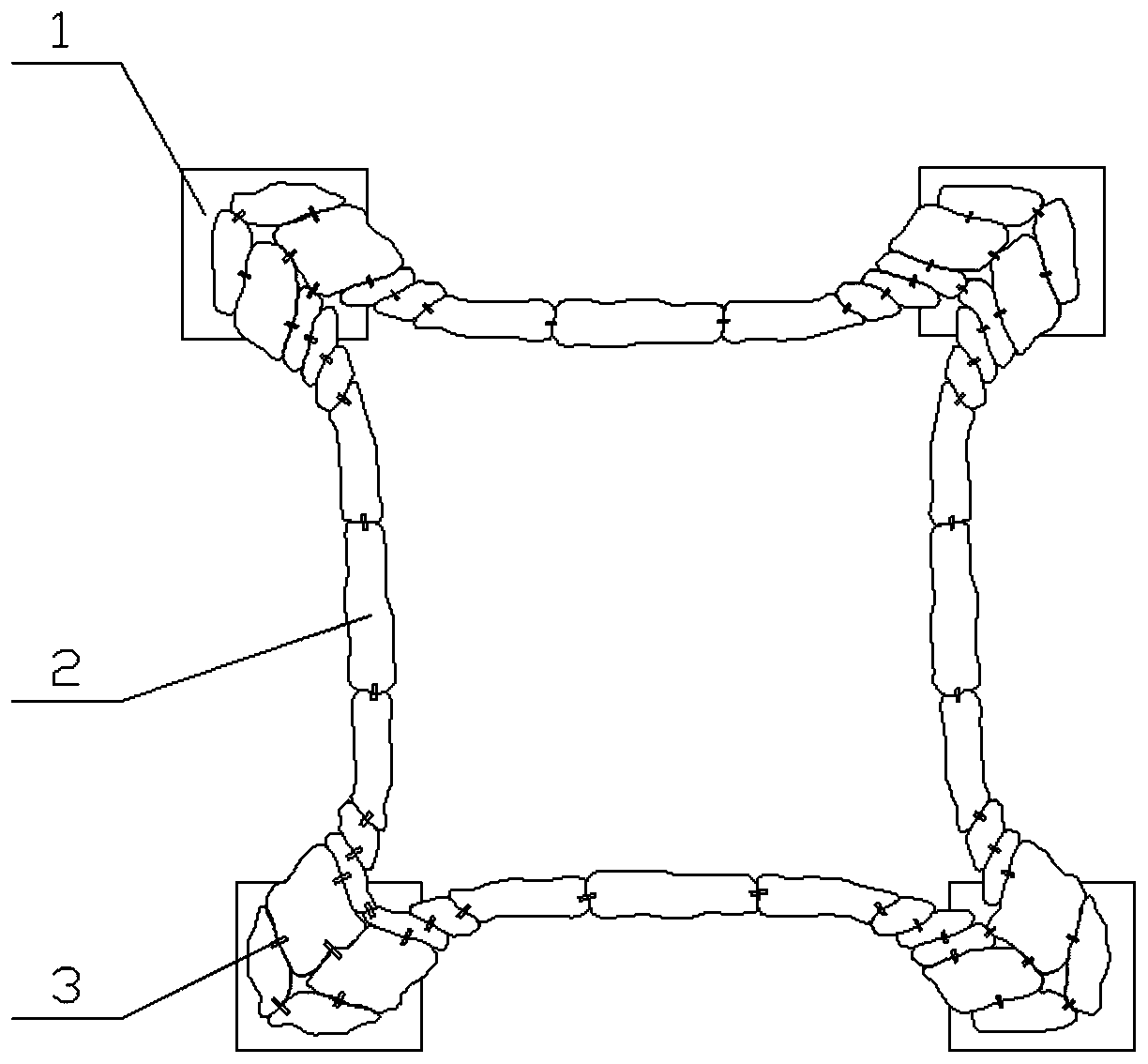Rockery stone connecting piece and method for realizing arched modeling of rockery