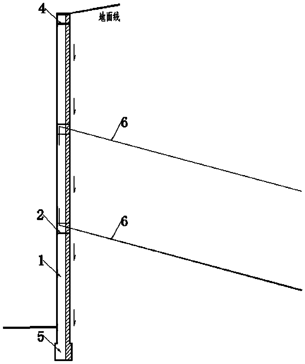 Ribbed column anchor rod retaining wall without notch groove