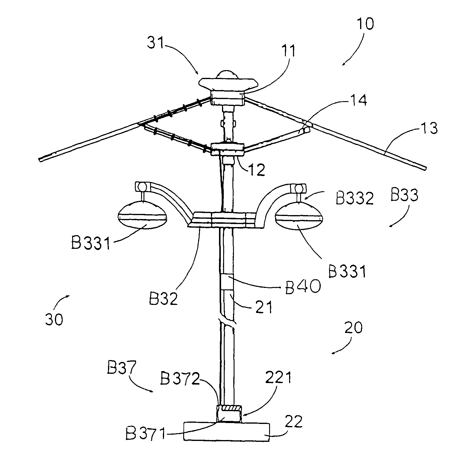 Audio system for outdoor umbrella