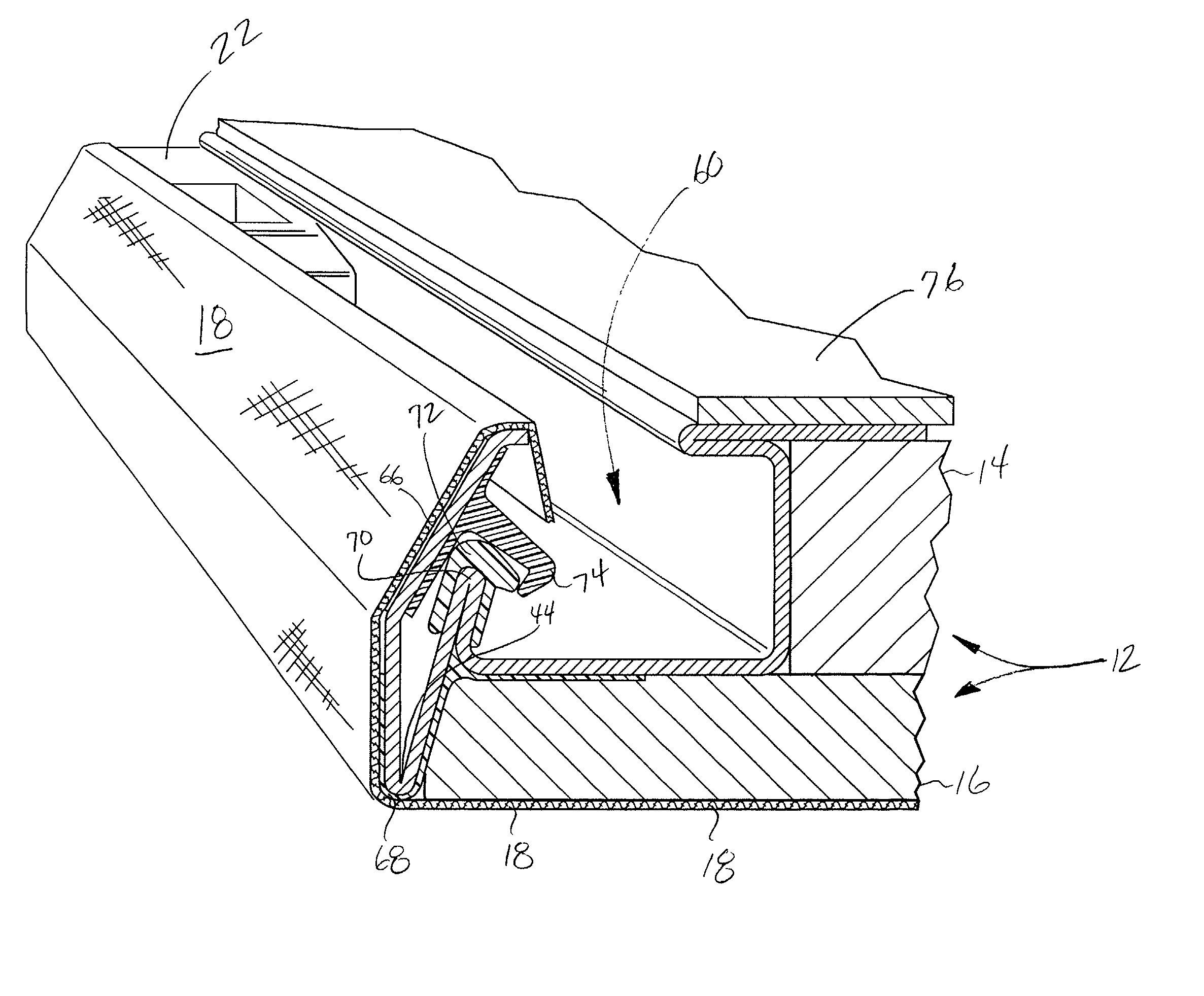 Frame assembly and frame component for tensioning fabric about a panel of a partition system