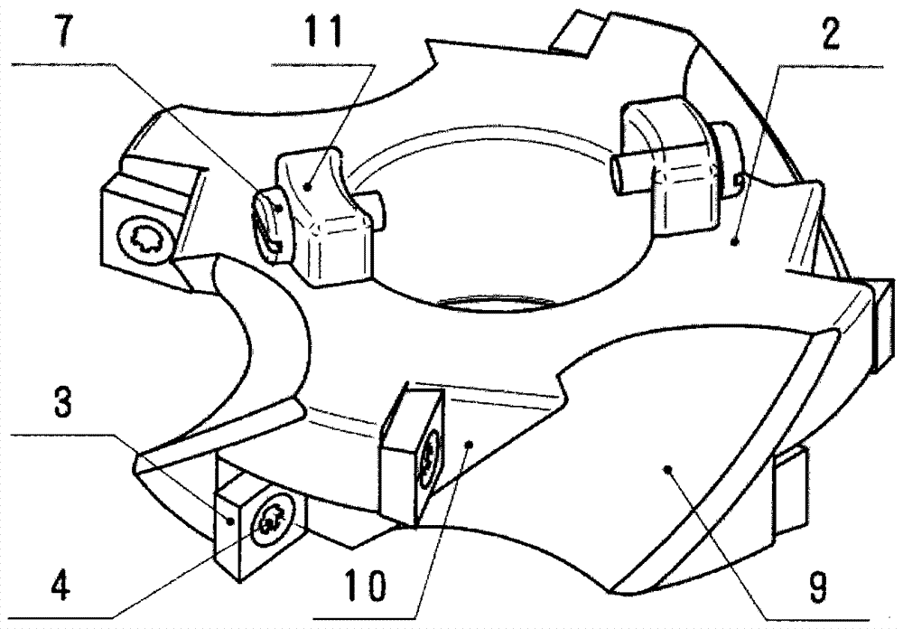 A "pineapple-shaped" milling cutter suitable for in-situ high-speed machining of end-side oblique three-sided machining