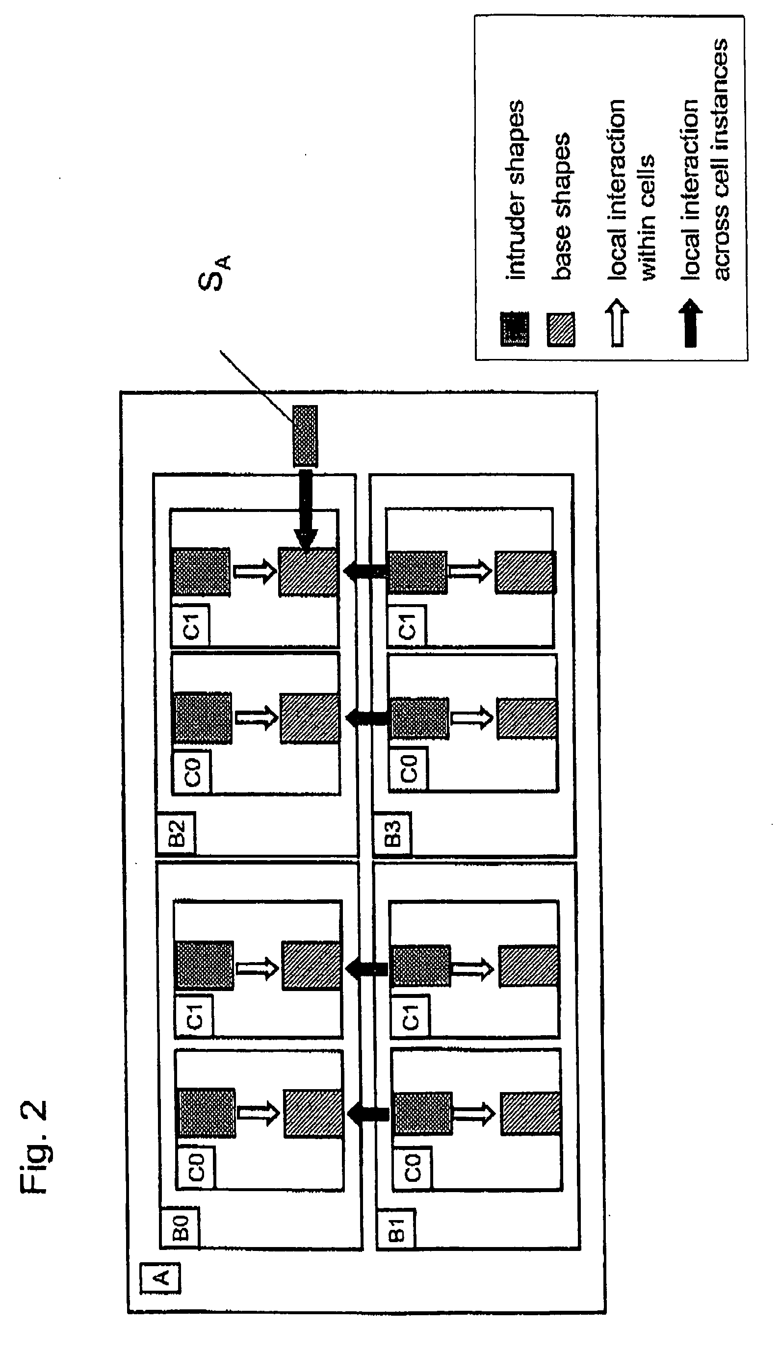 Method and system for performing local geometrical operation on a hierarchical layout of a semiconductor device