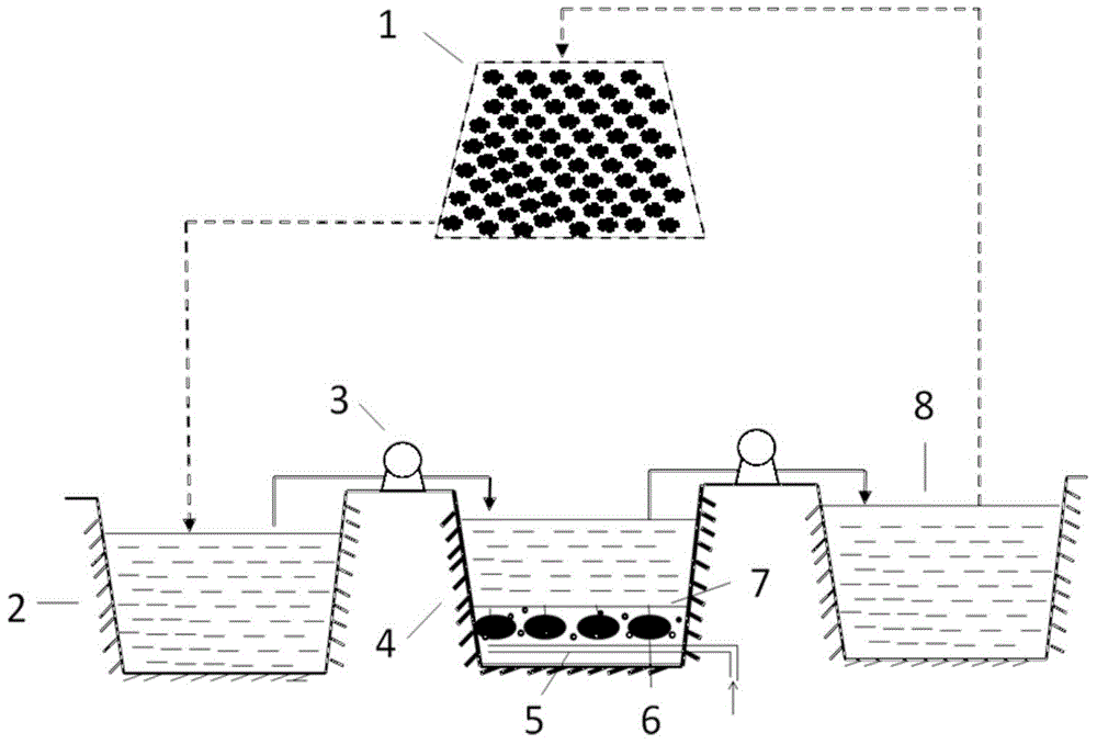 Biological contact oxidation pond and method for oxidizing Fe&lt;2+&gt; in dump leaching process