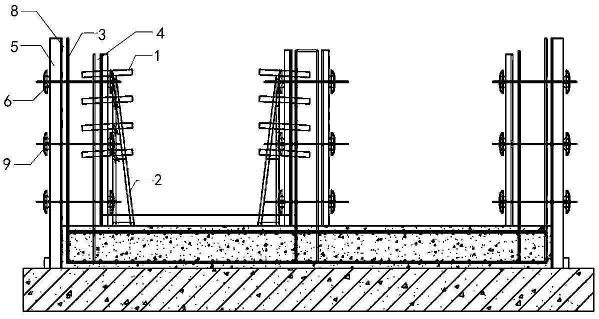 Pipe trench high-voltage cable concrete support installing and fixing structure and construction method thereof