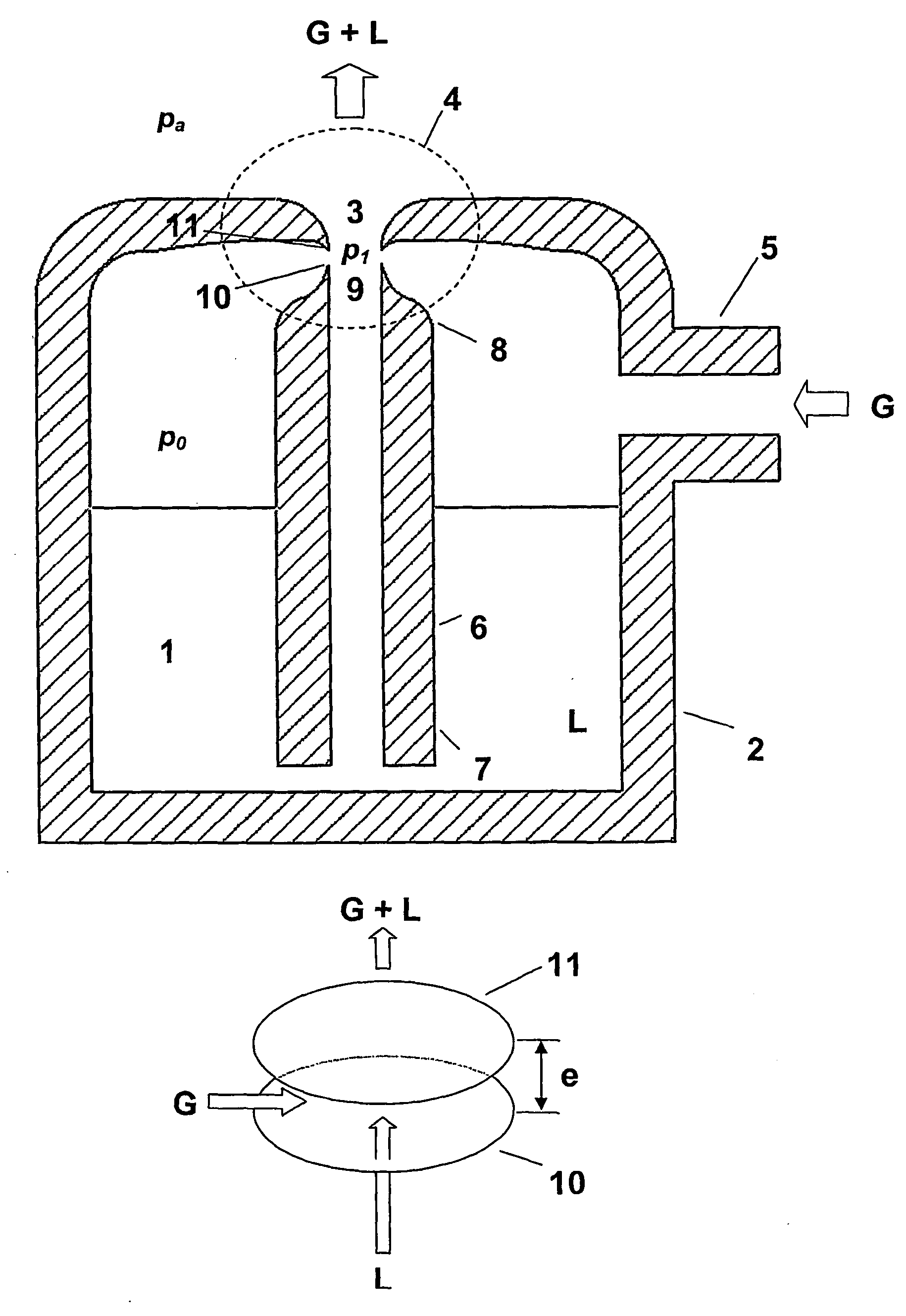 Device and procedure for the pneumatic atomization of liquids through an implosive gas flow