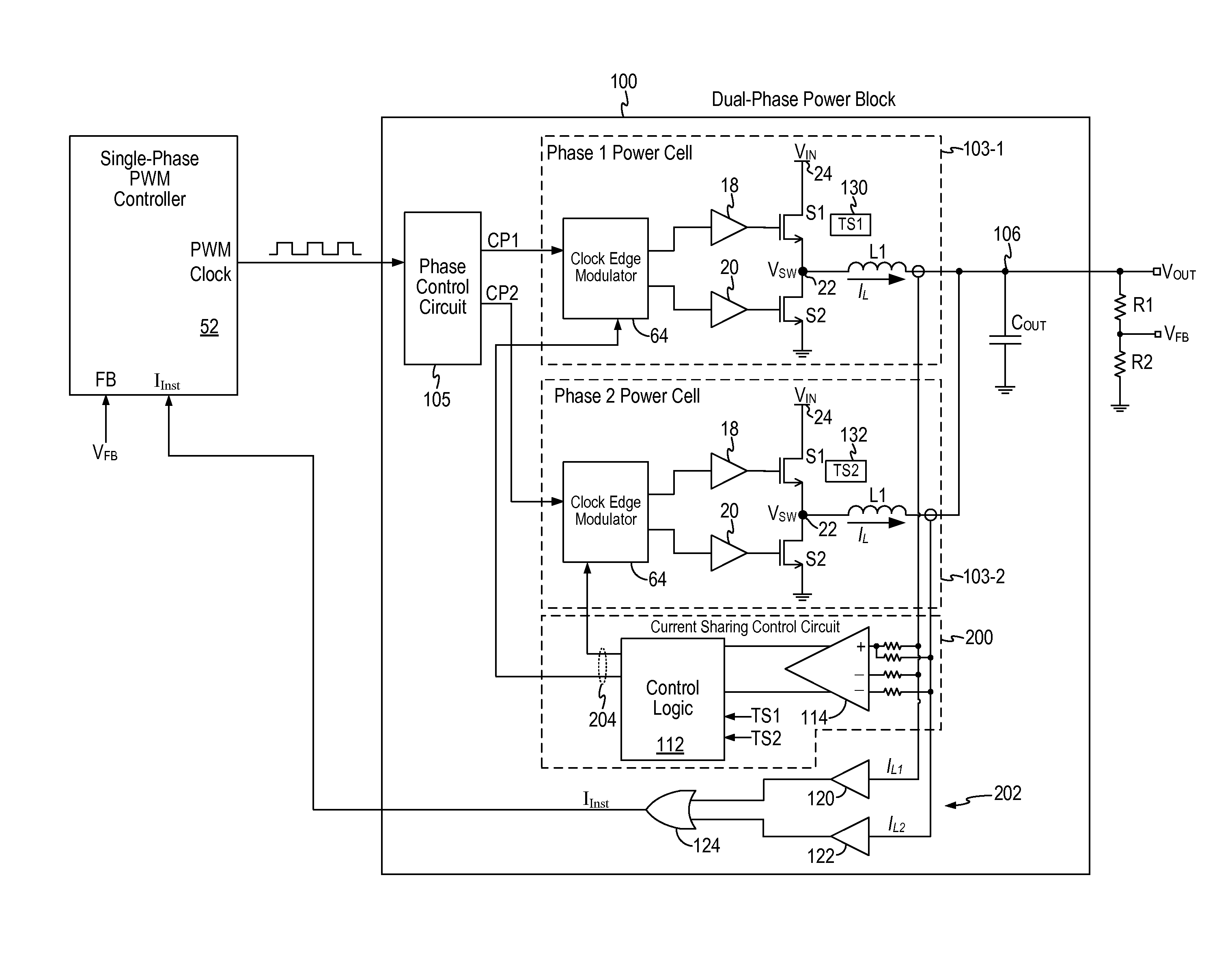 Multi-Phase Power Block For a Switching Regulator for use with a Single-Phase PWM Controller