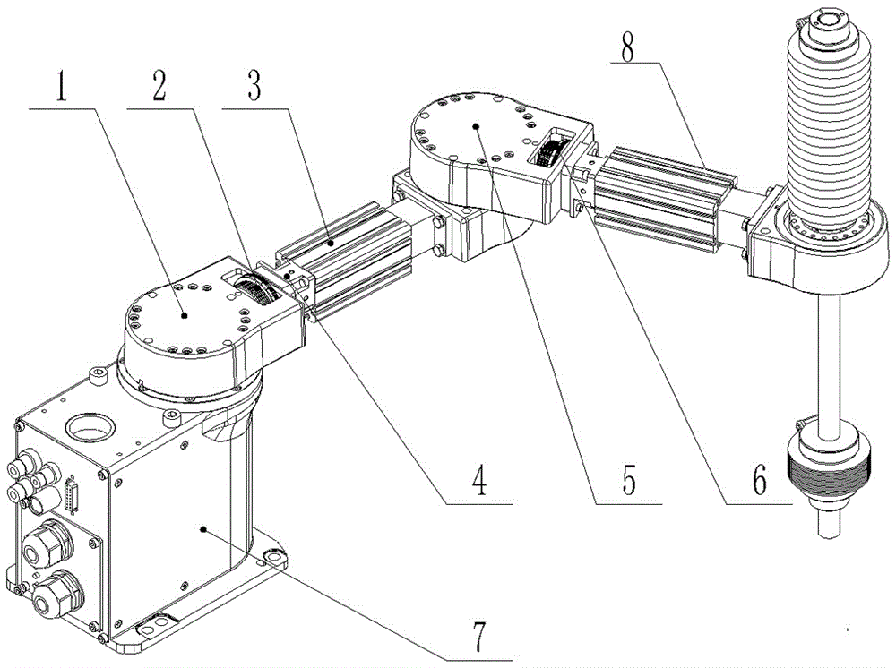 Plane joint robot with length of arms capable of being adjusted