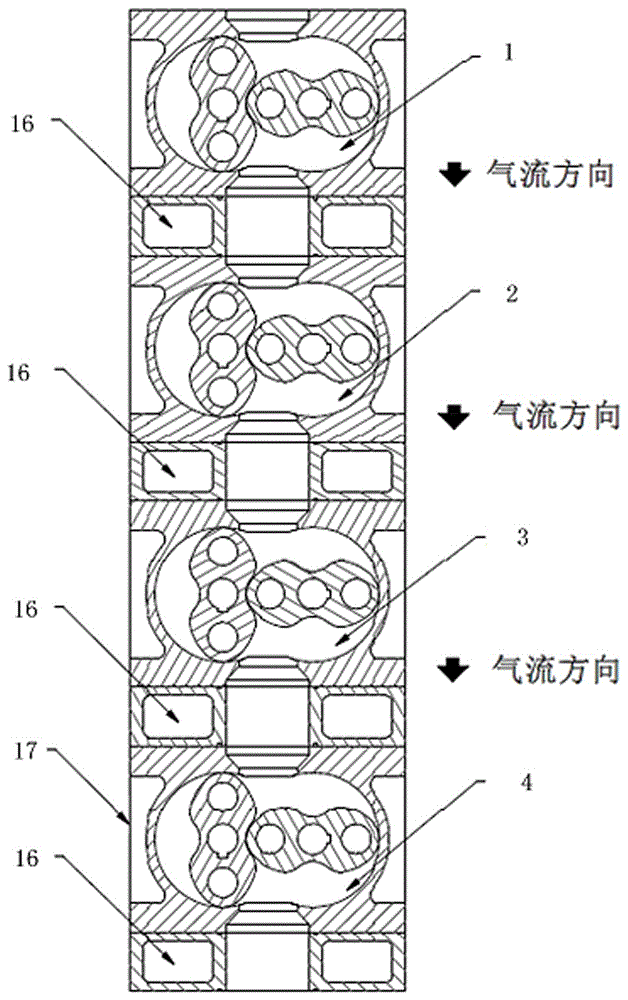 Modular integrated multi-stage and multi-drive chamber partially non-coaxial dry type vacuum single pump