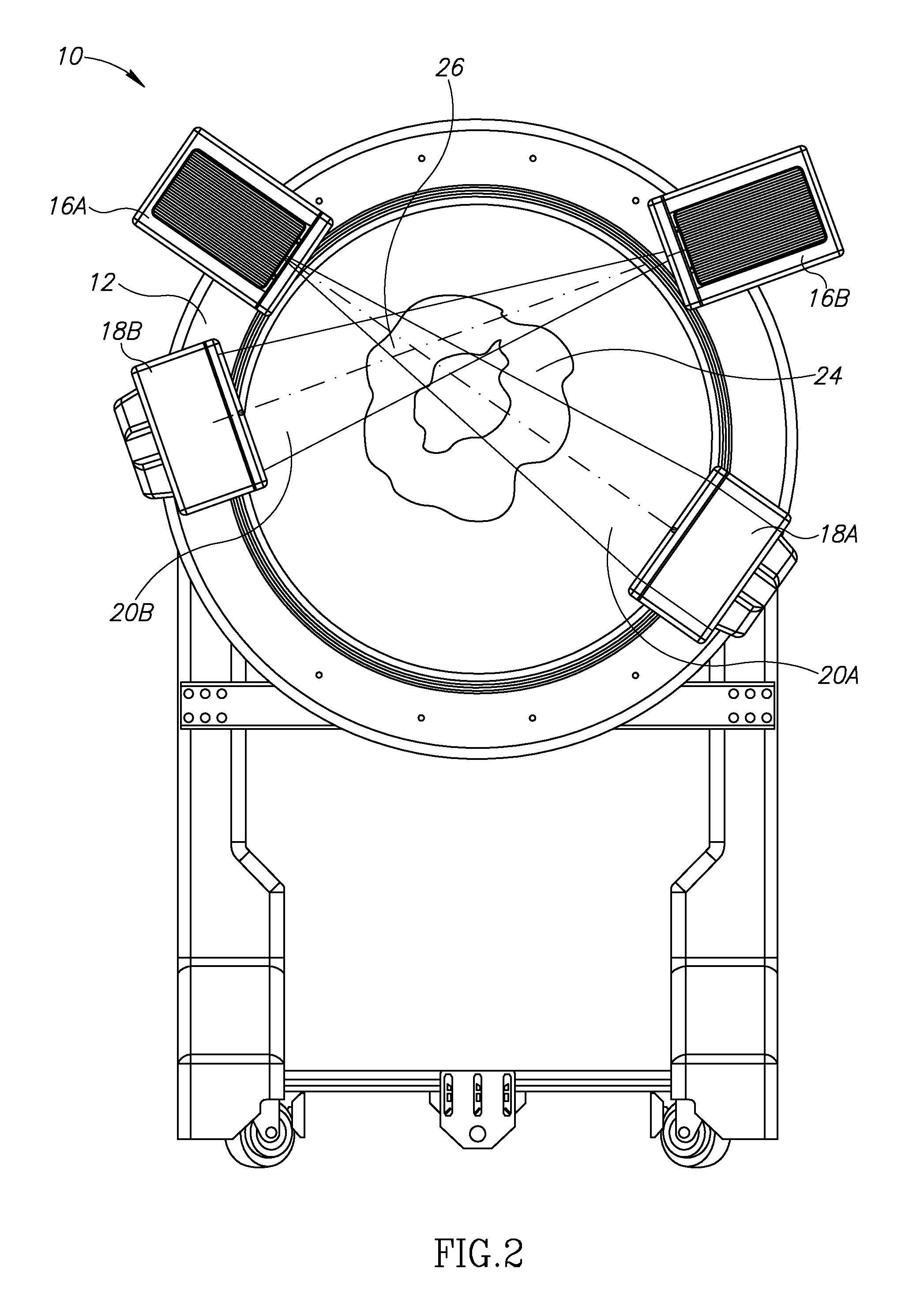 CT scanning system with interlapping beams
