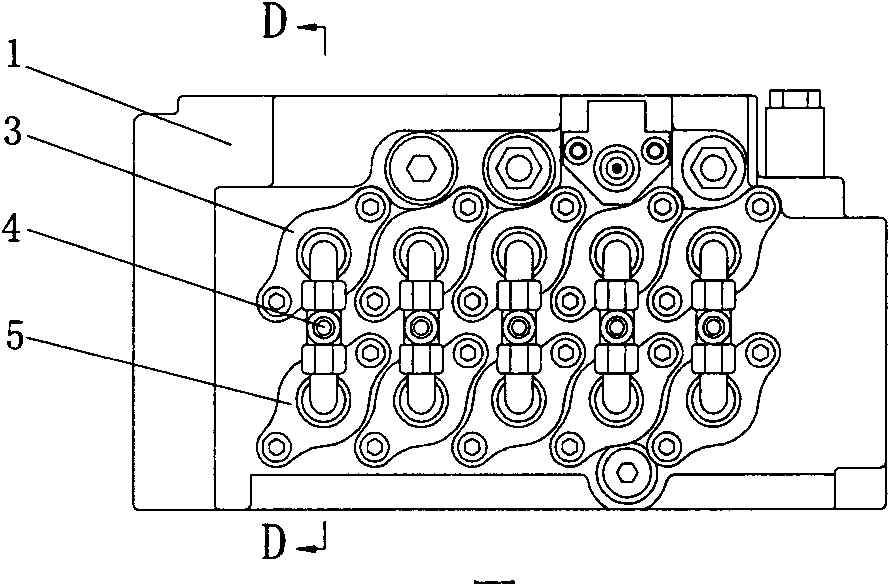 A multi-way valve for high-power excavators with a single oil channel and double valve cores in parallel