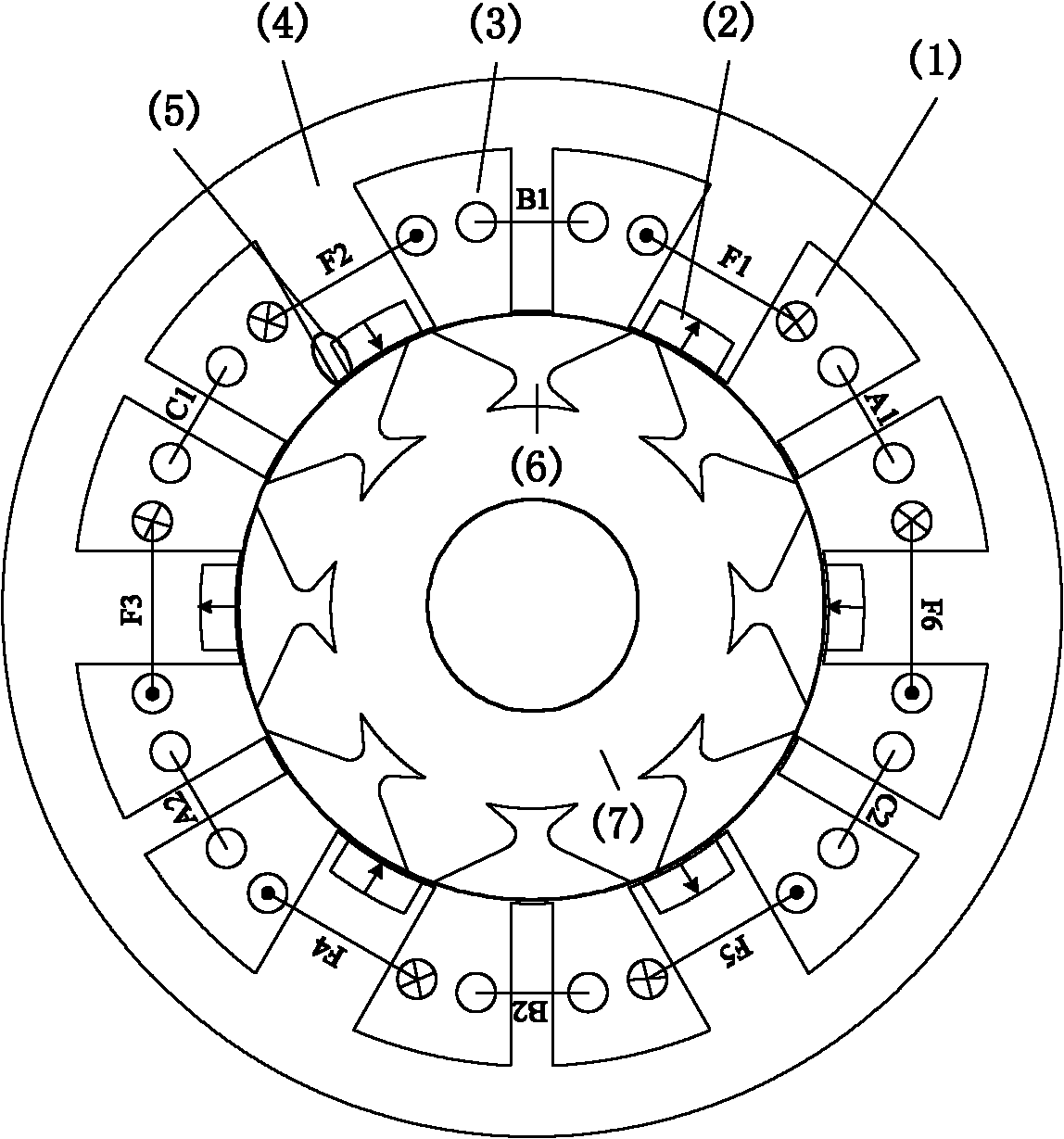 Segmented rotor type magnetic flux switching motor with hybrid excitation and magnetic adjustment method