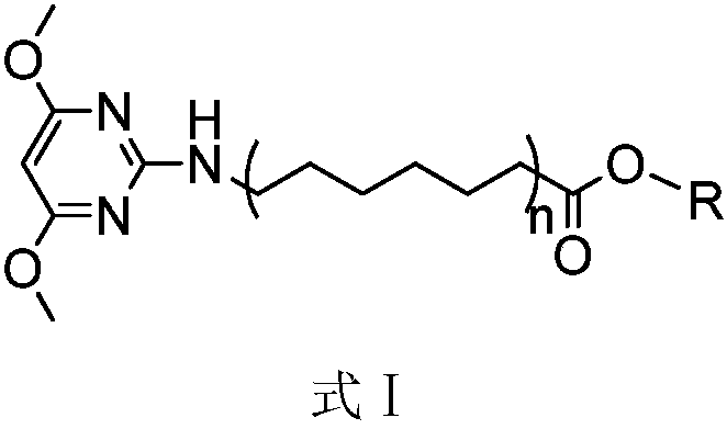 4,6-dimethoxy-2-aminopyrimidine fatty acid derivative as well as preparation method and purpose thereof