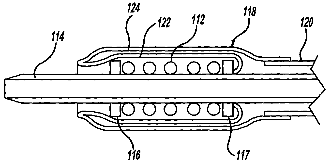 Everting balloon stent delivery system having tapered leading edge