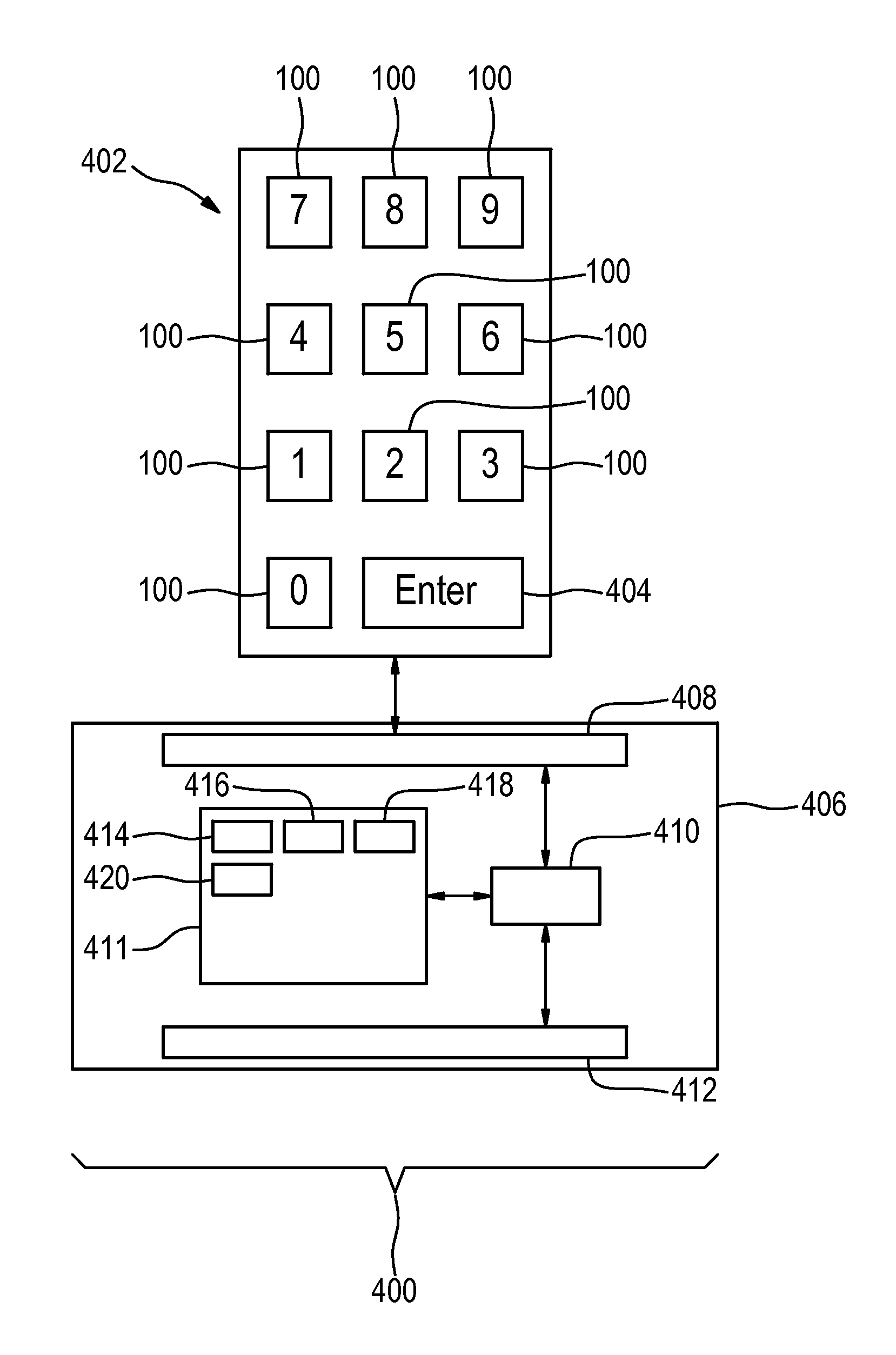 Keypad for the entry of authentication data
