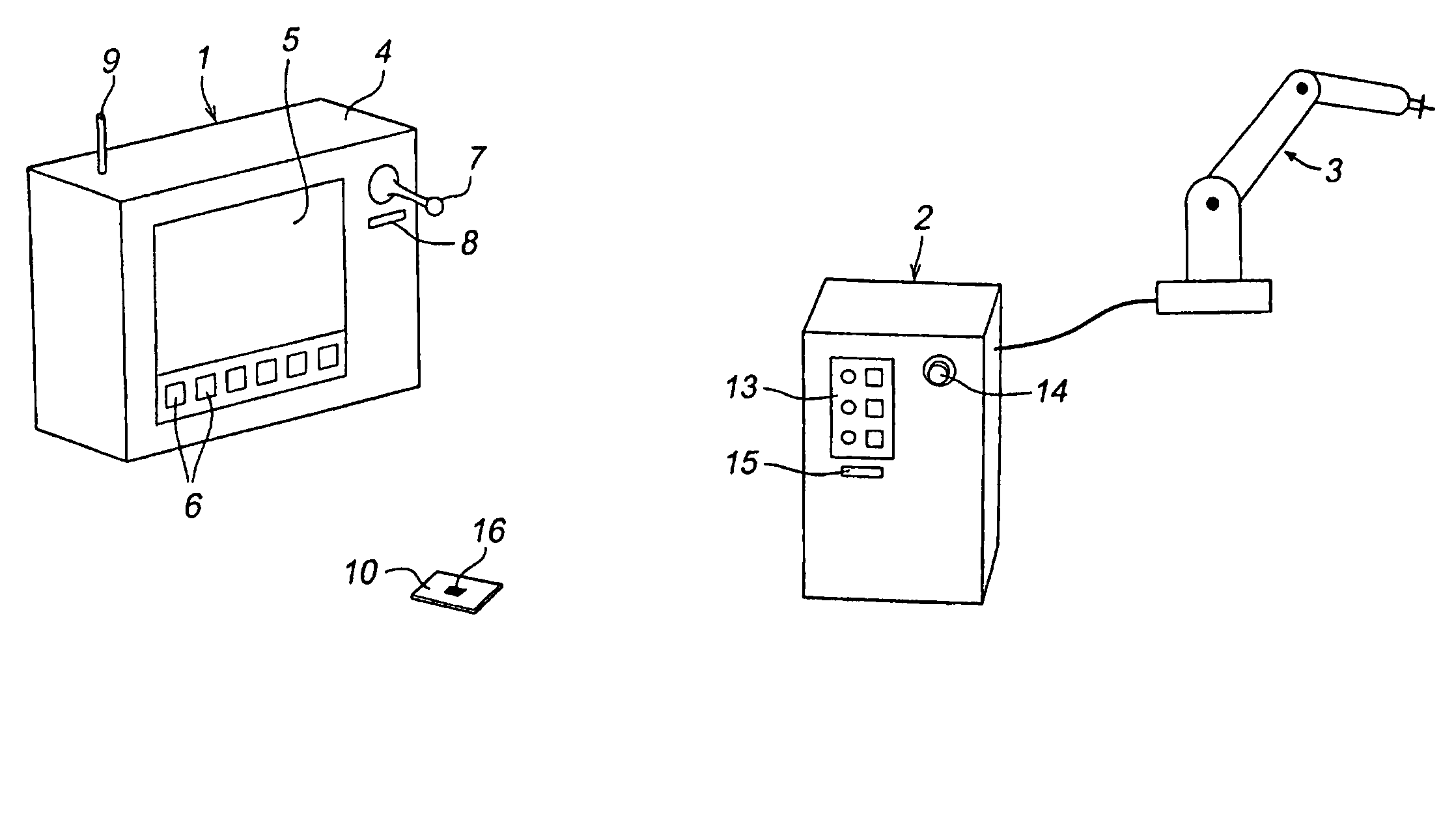 Industrial robot comprising a portable operating unit which a movable key device for identification of the robot