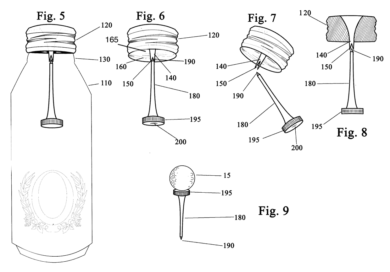 Golf Tee and Beverage Closure Combination