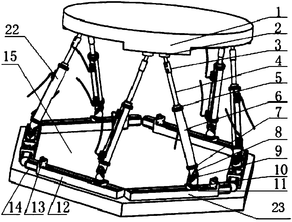 Six-degree-of-freedom parallel test platform with moving platform height adjustable in large range