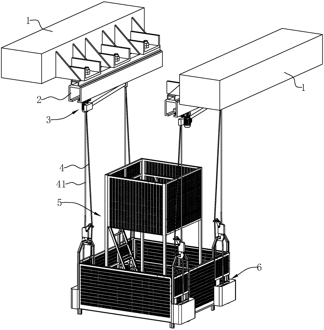 Rail-mounted working platform for building high-altitude suspension construction and capable of horizontally and vertically walking
