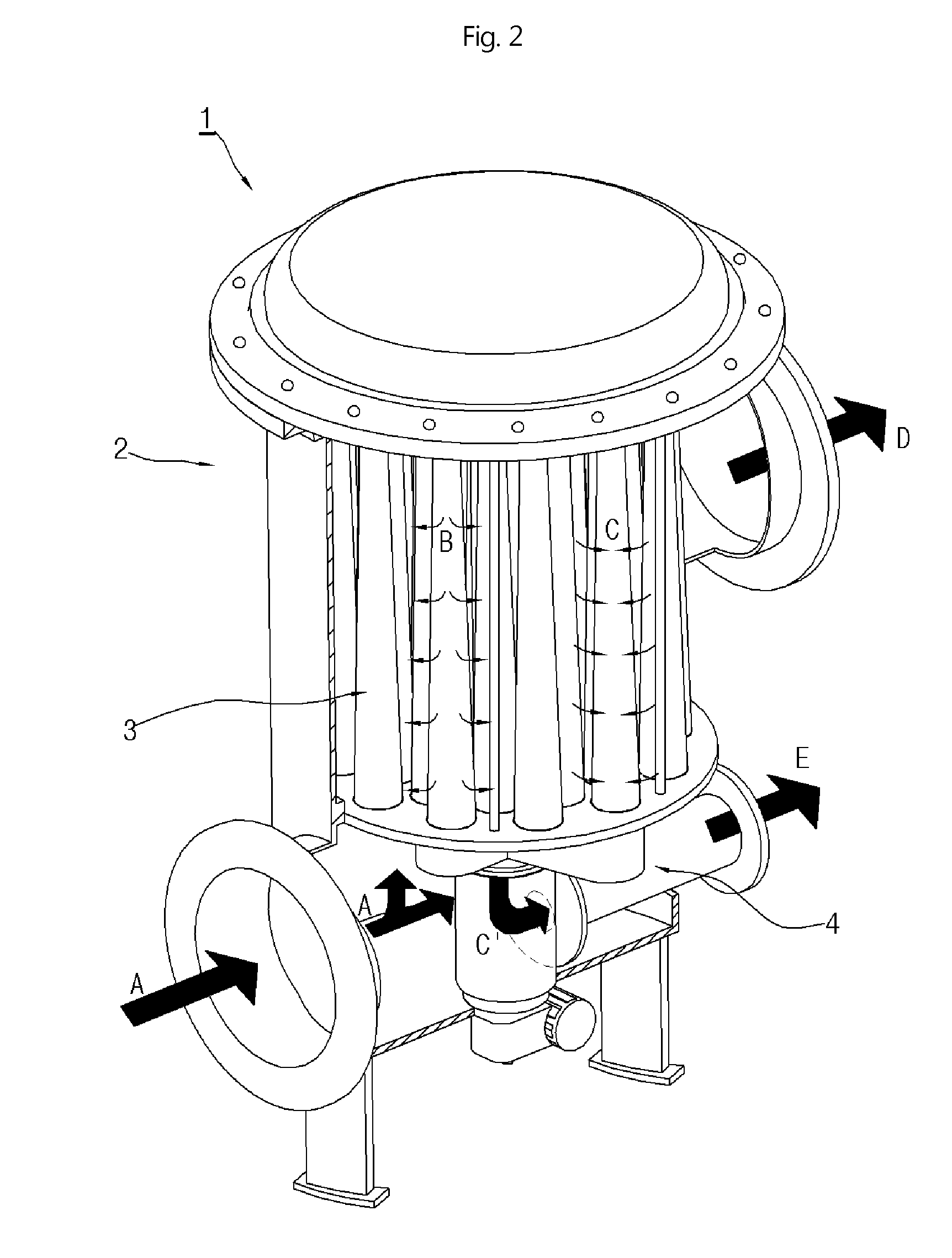 High-efficiency candle-type device for filtering ballast water having high-density filter structure
