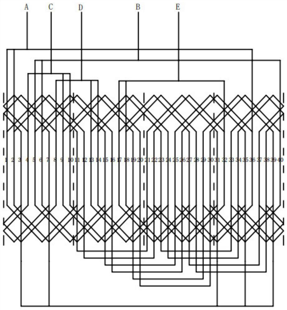 Five-phase induction motor winding design with star pentagon winding connection mode