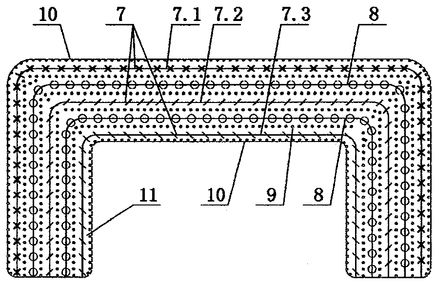 Reinforcing material paving layer structure for composite material pultrusion profiles