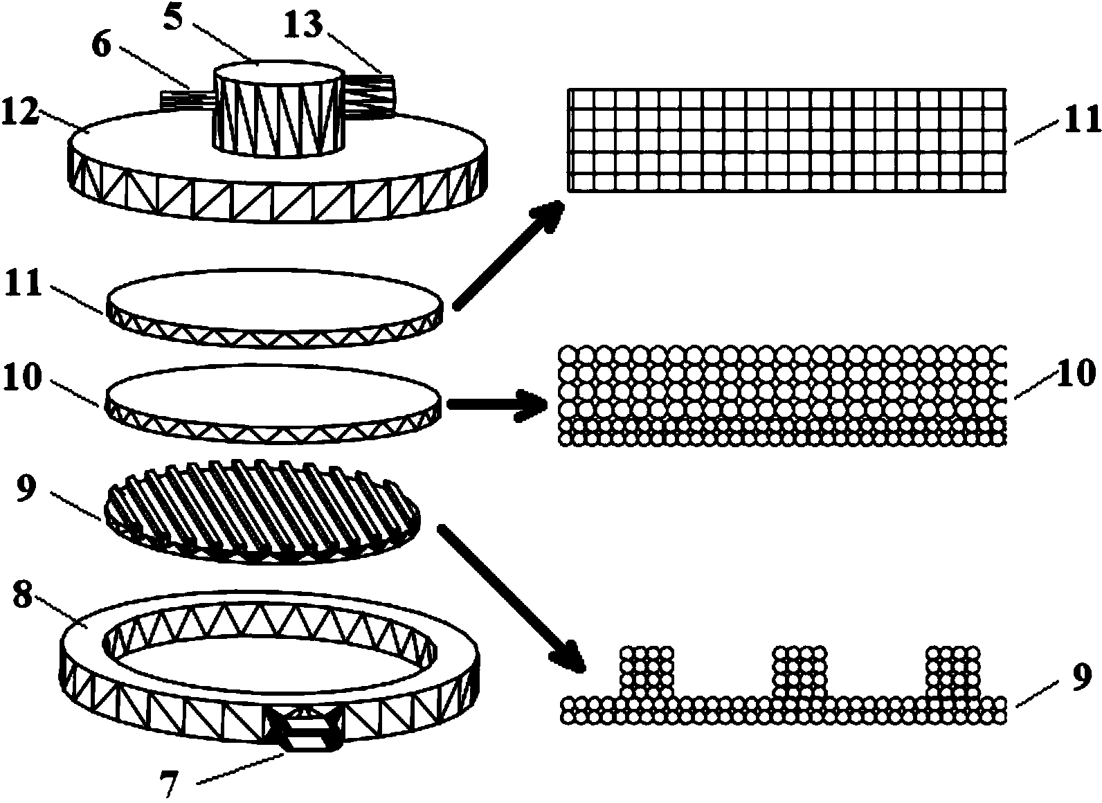 Multi-scale capillary core flat plate loop heat pipe type heat-dissipation device