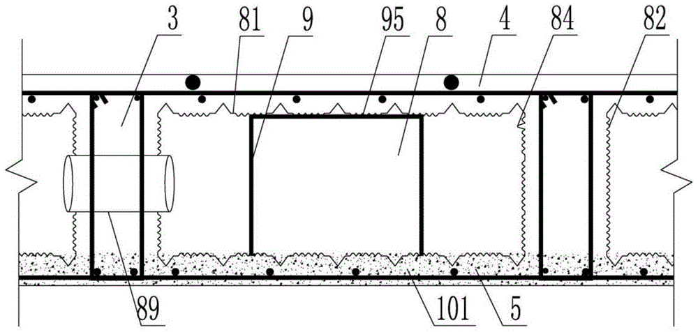 Cavity floor system cast through ribbed steel net plate for carving in place