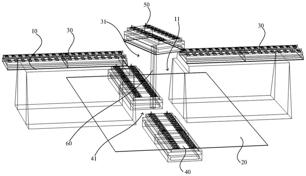 Rail structure capable of ascending and descending at flyover crossing of railway line