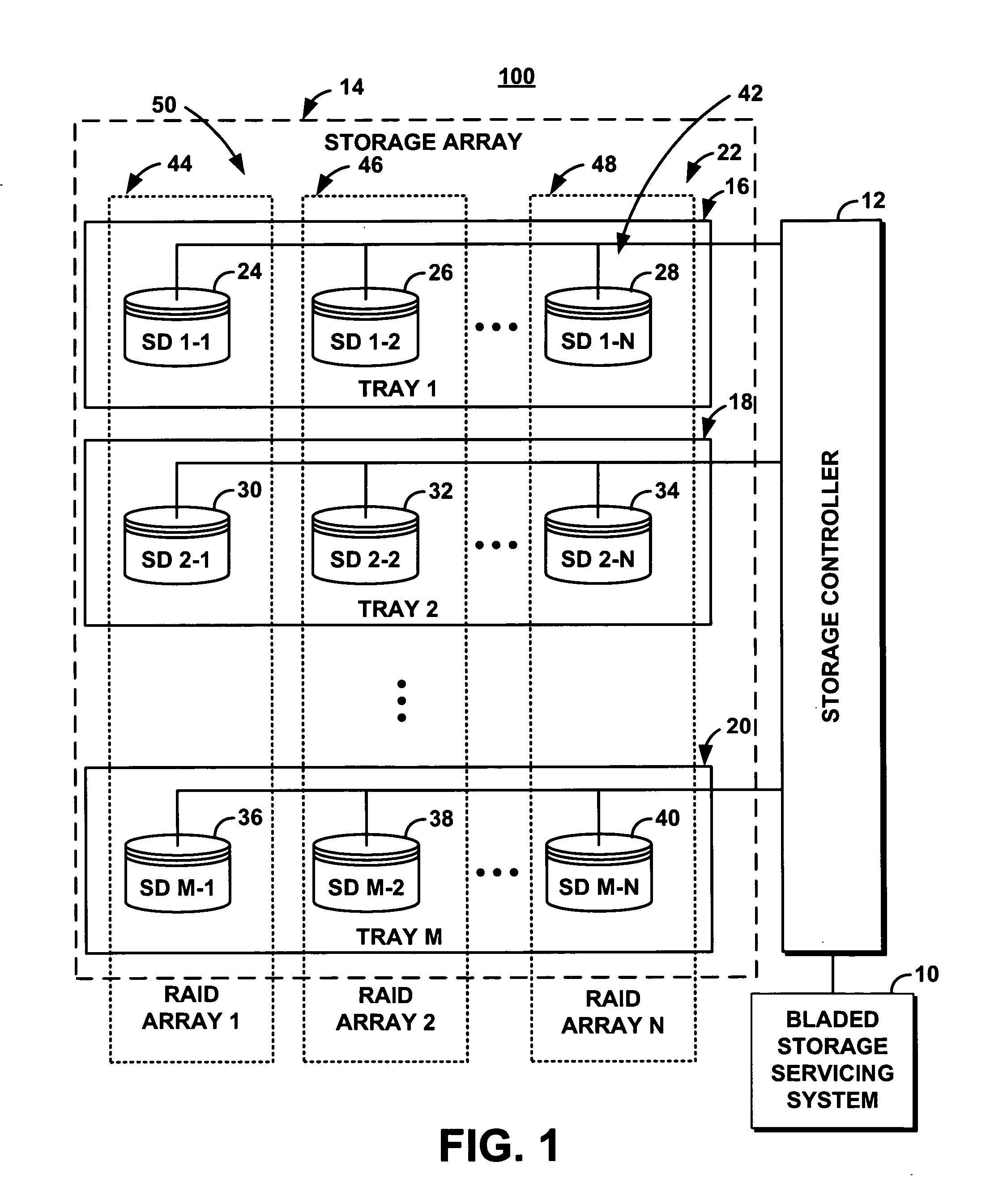 System and method for servicing storage devices in a bladed storage subsystem