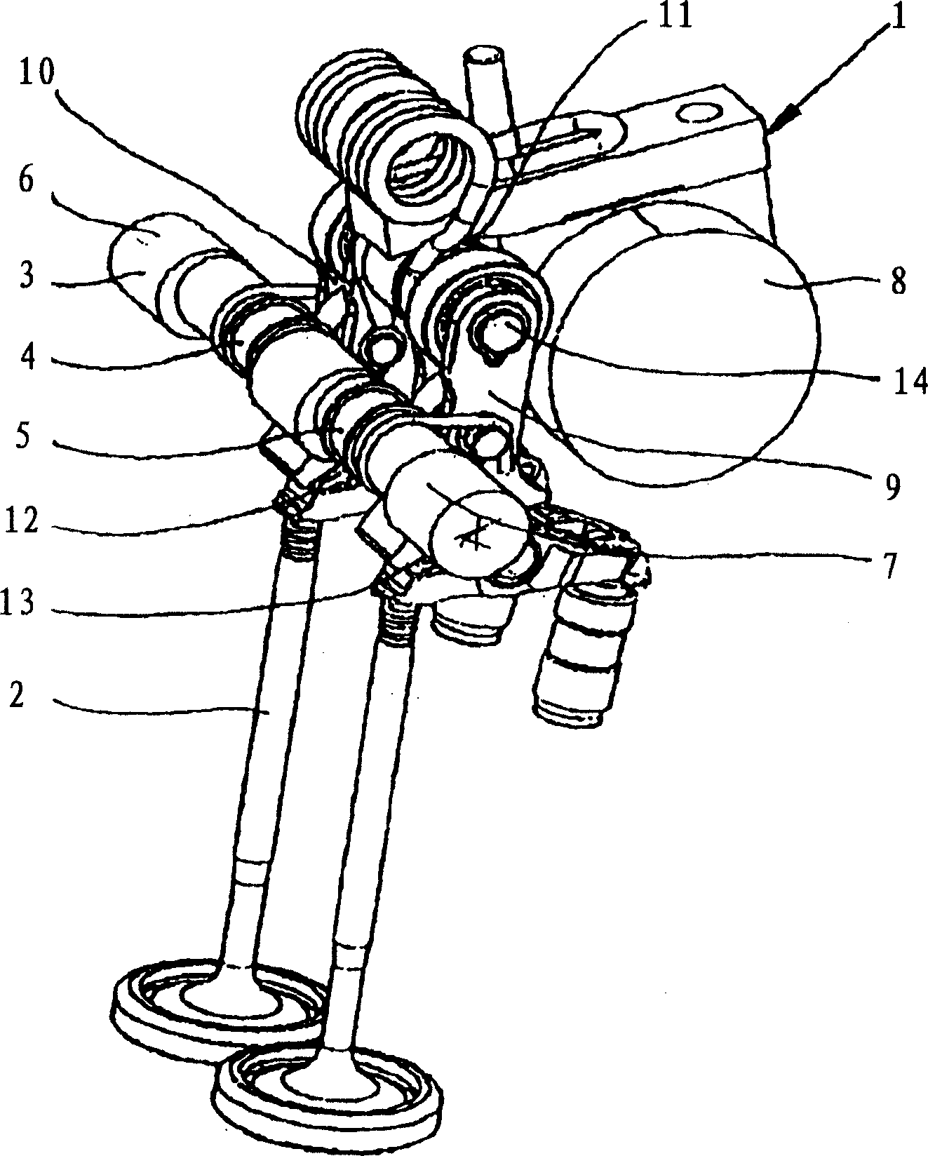 Variable valve lift control system for a combustion engine with underneath camshaft