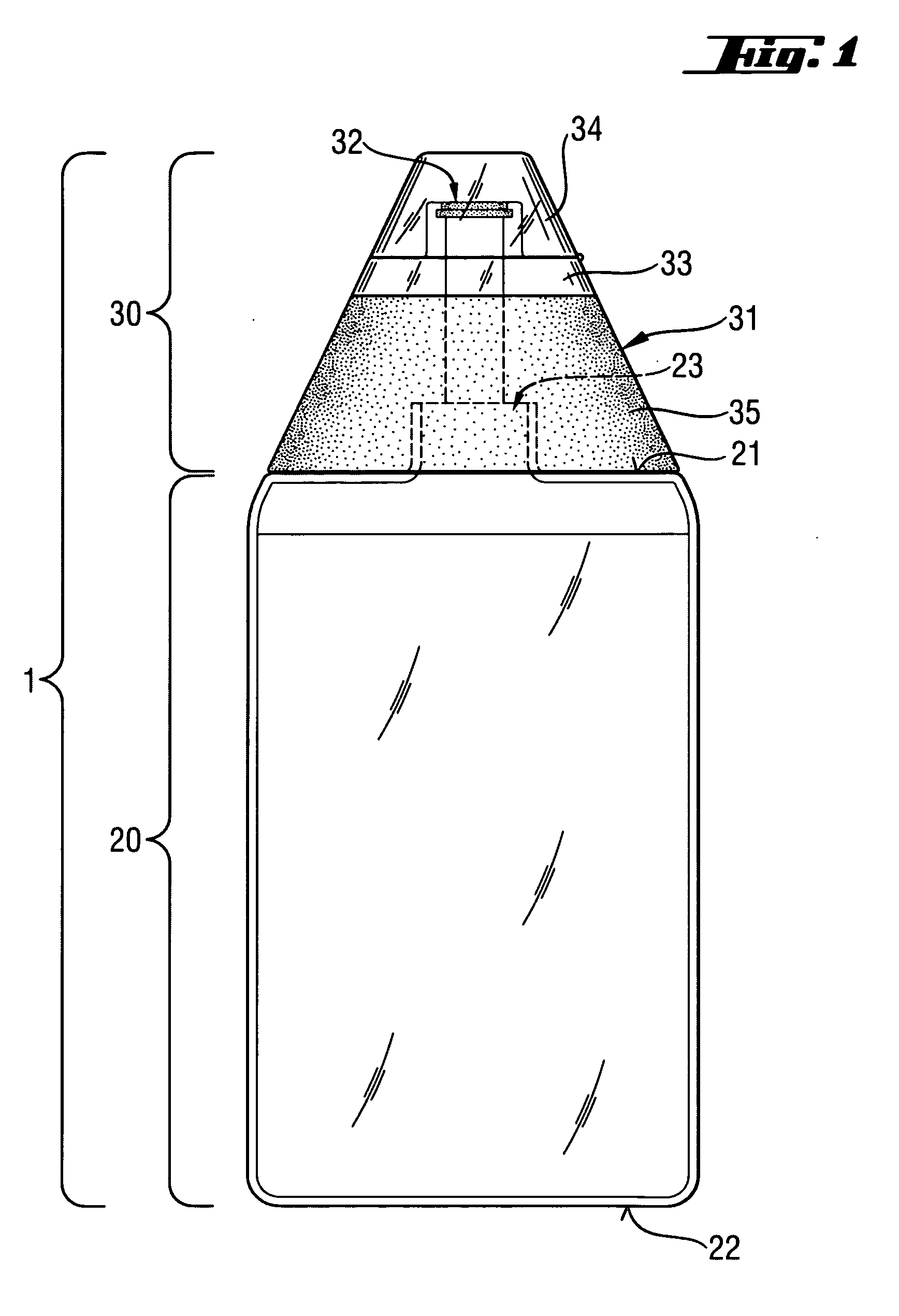 Top-up container assembly comprising a dispensing cap, and a dishwashing product comprising the container assembly