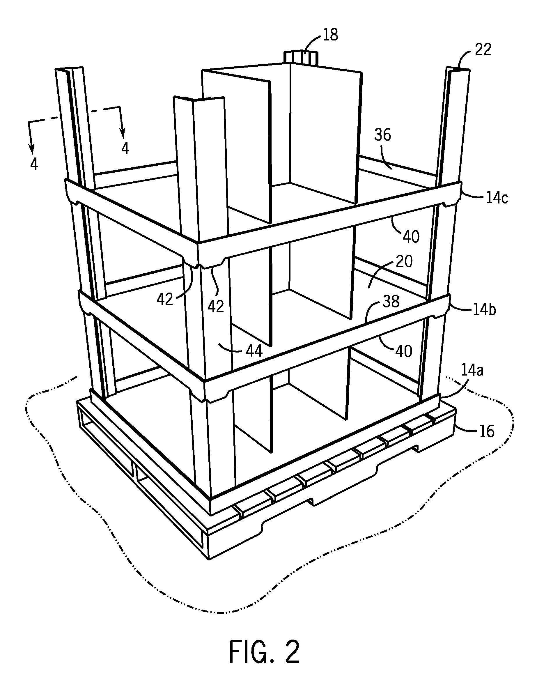 Stackable pallet system including v-shaped corner supports