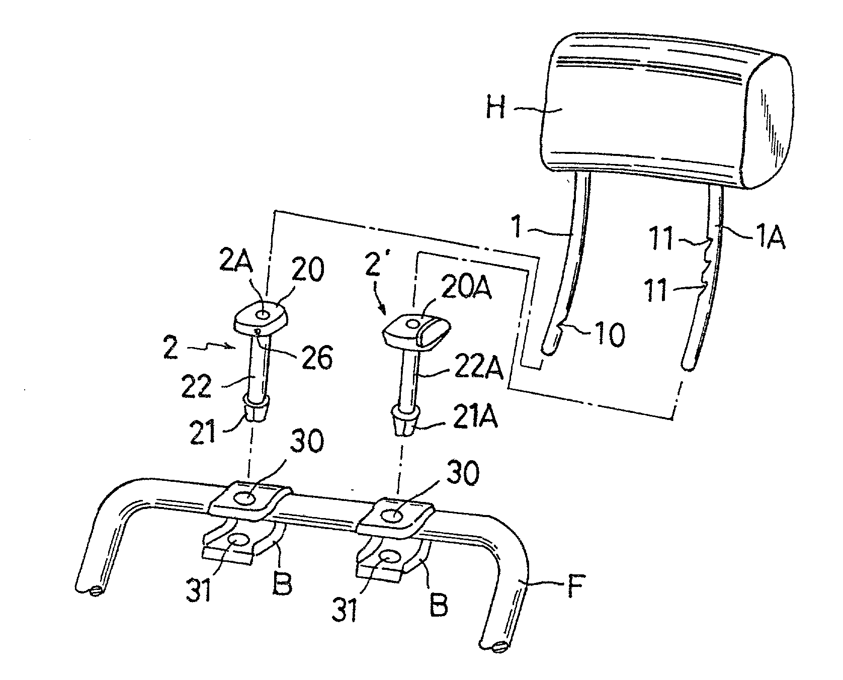Locking/unlocking mechanism for headrest