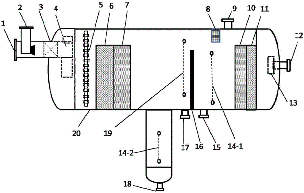 Oil-gas-washing-coupled oil-water initial separation method and device