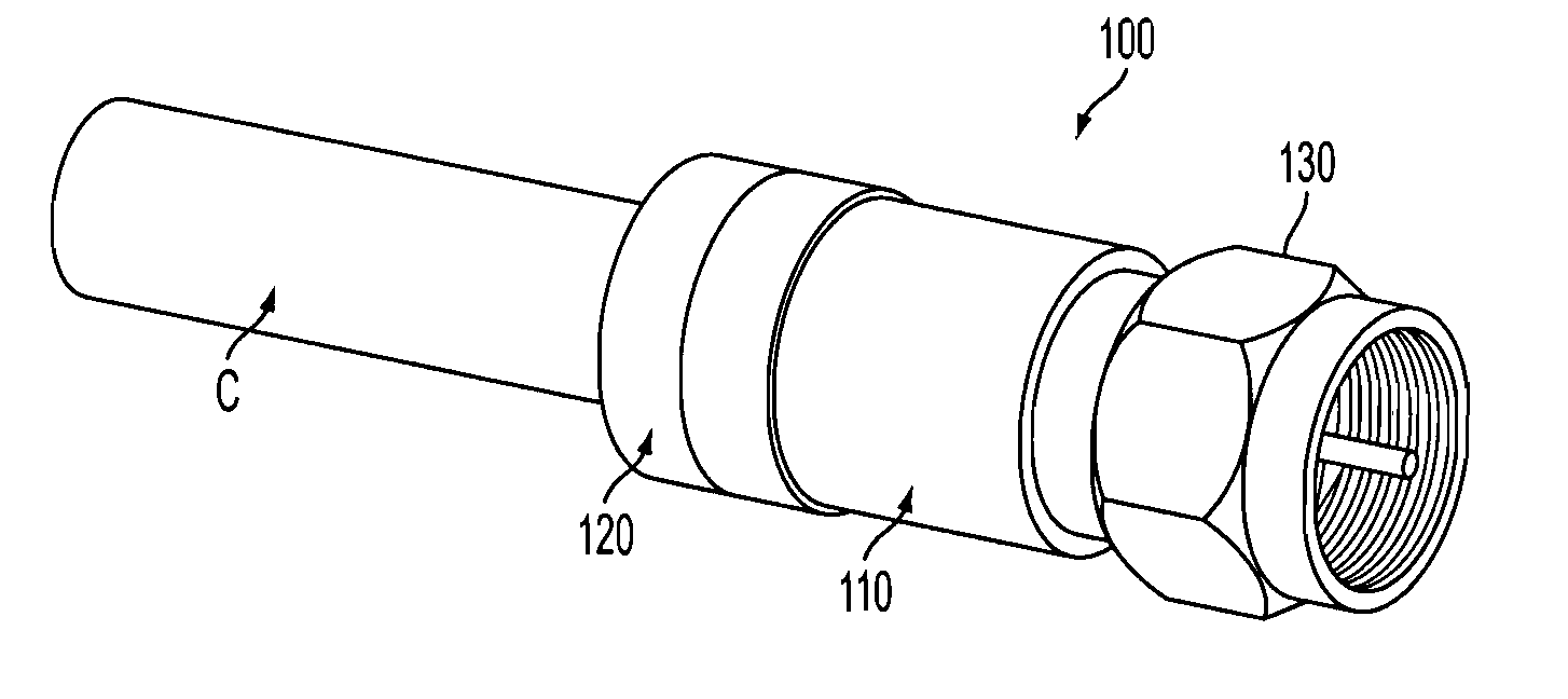 Coaxial connector with locking sleeve for terminating cable