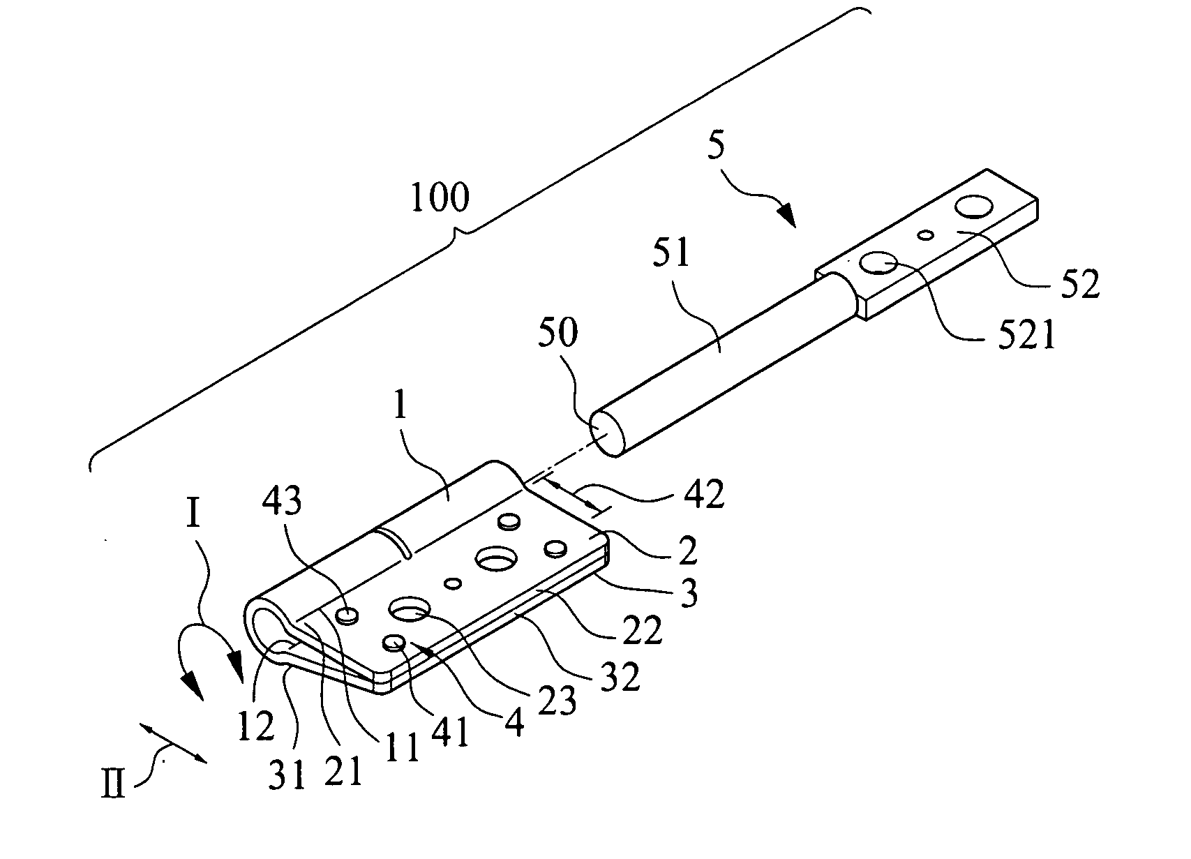 Hinge structure having leaf portions with adjustable clamping force arm