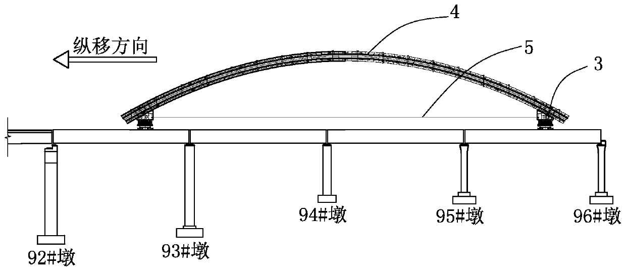 Longitudinal movement and lifting installation construction method for large steel pipe arch