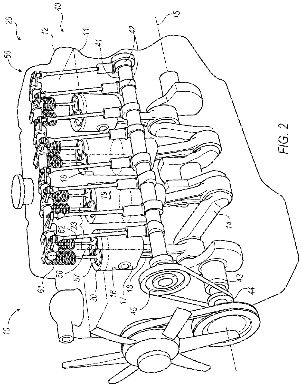 Direct fuel injection, two-valve per cylinder pushrod valvetrain combustion system for an internal combustion engine