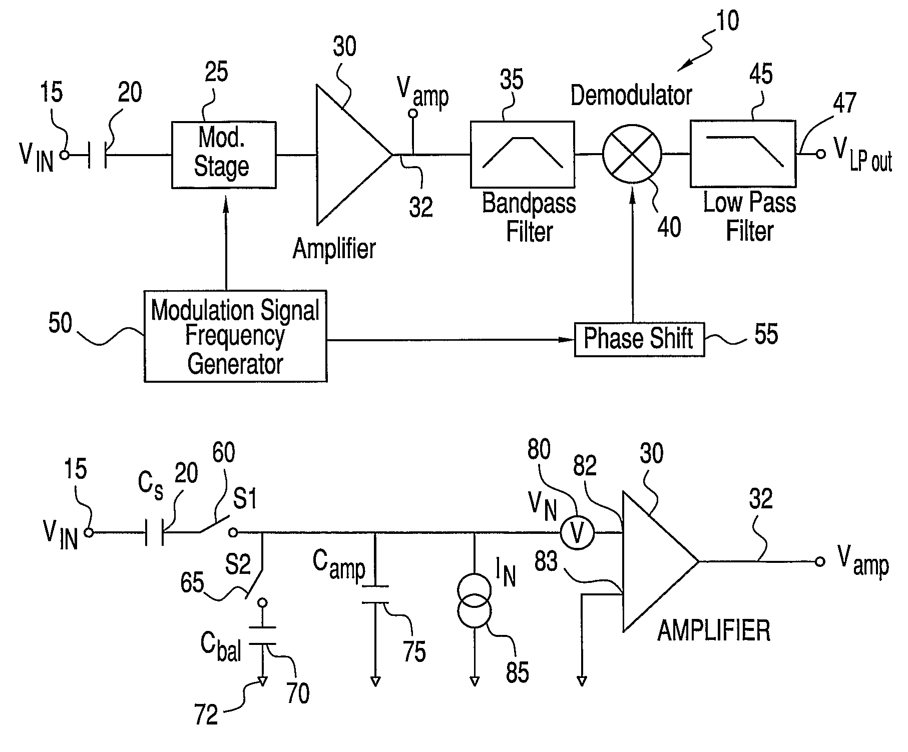 Amplifier circuit and method for reducing voltage and current noise