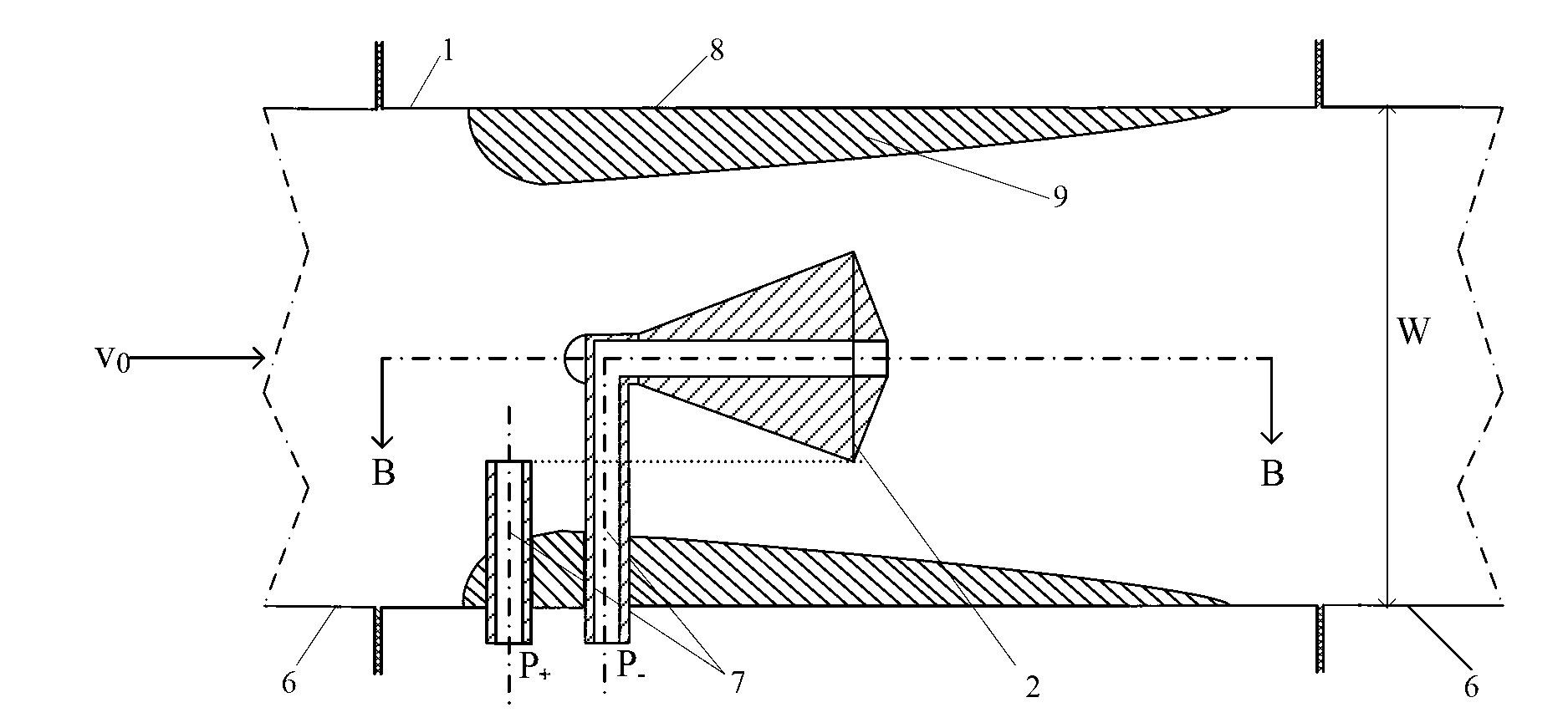 Blowing flow real time measuring device and method for pipeline with rectangular section