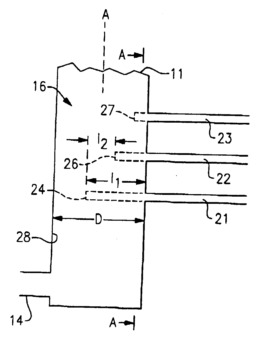 Parallel flow evaporator with variable channel insertion depth