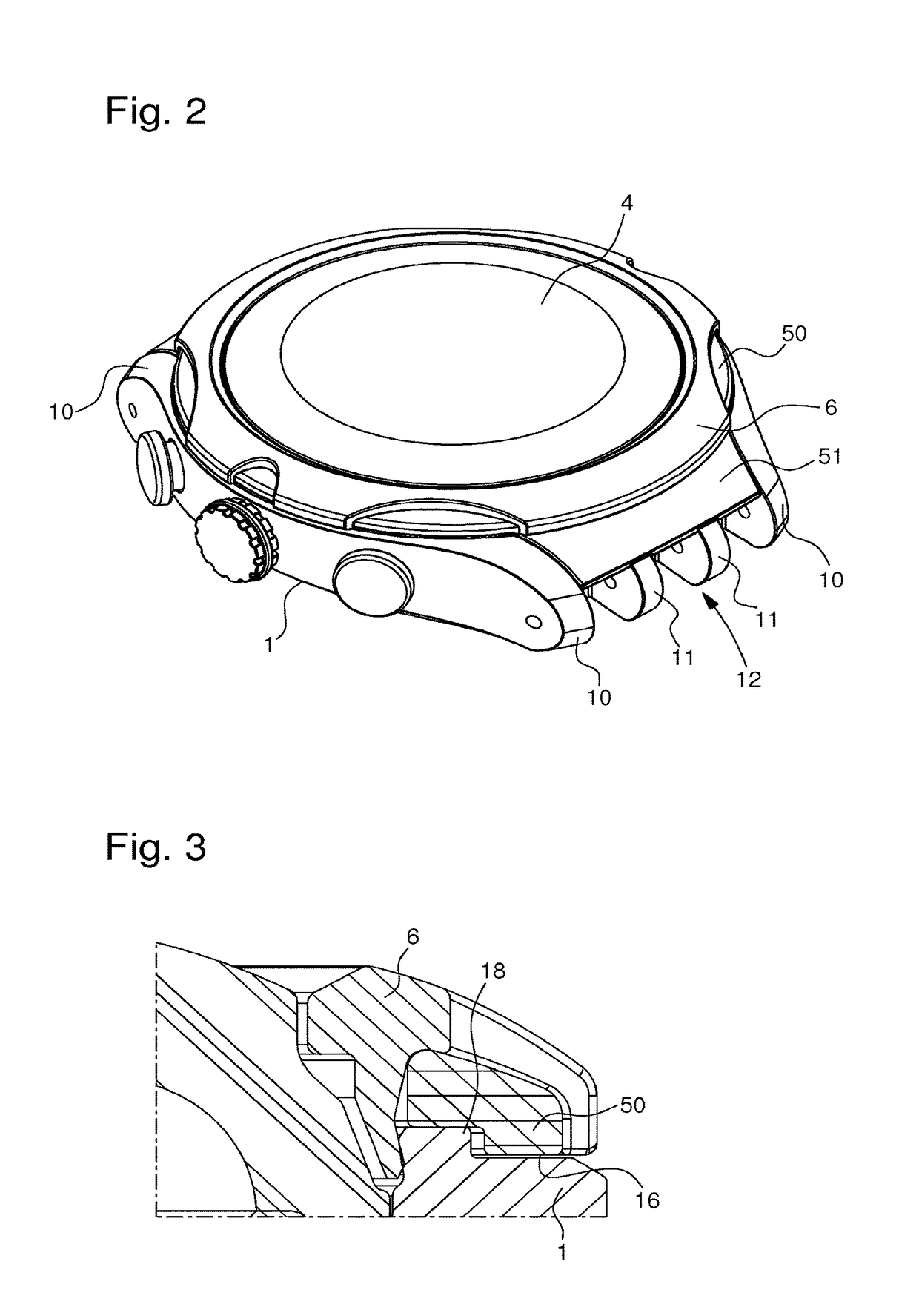 Watch case provided with an external element